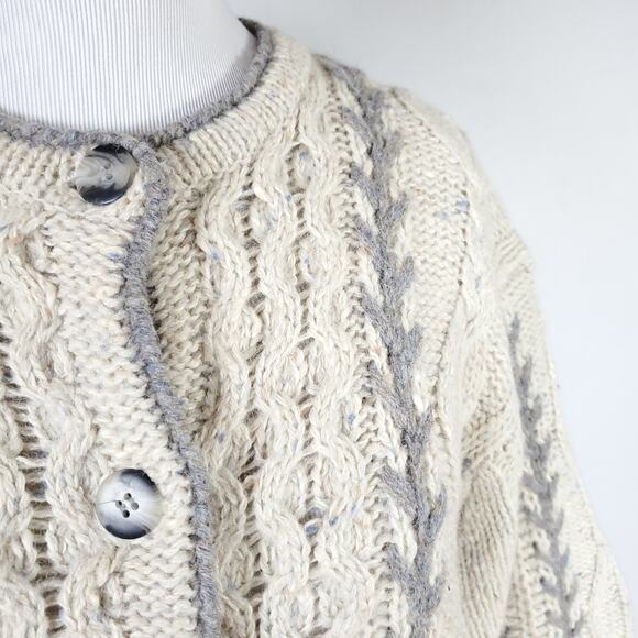 Woolrich Nordic Fisherman Grandpa Cable Knit Cardigan Sweater Cream VTG 90s Sz L - Picture 4 of 16